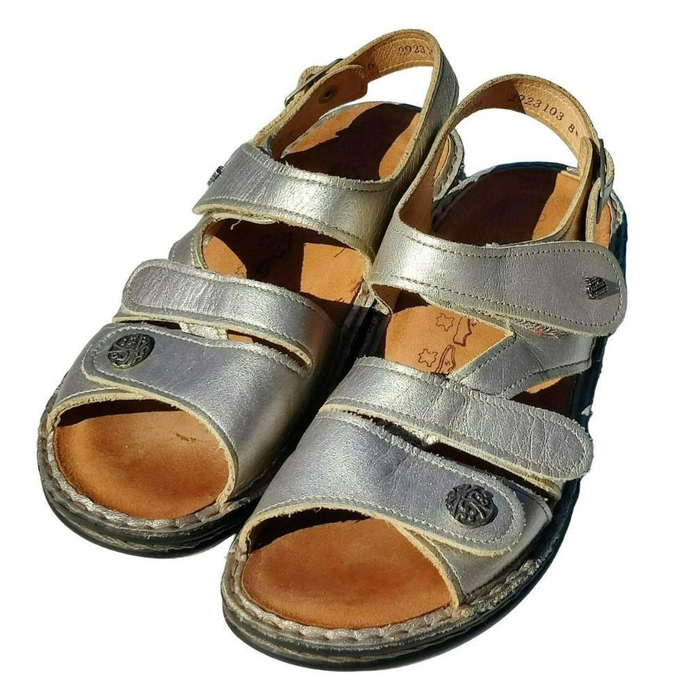 Finn Comfort Silver Strappy Slingback Sandals Made in Germany Size 36